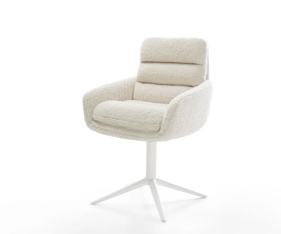 Nur Heute Drehstuhl Abelia-Flex mit Armlehnen Teddystoff Beige Fußkreuz Weiß 360° drehbar Wippfunktion
