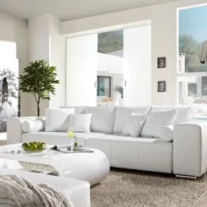 Rabatt Big-Sofa Marbeya 290x110 cm Weiss mit Schlaffunktion