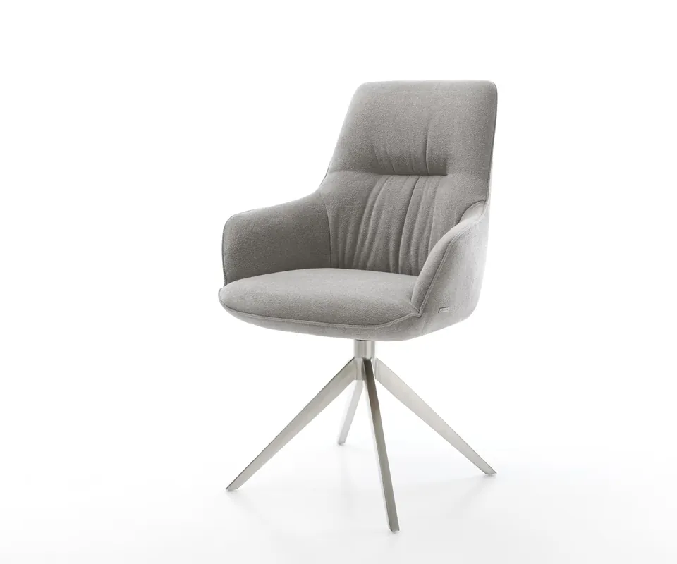 Top-Preis Drehstuhl Zelia-Flex mit Armlehnen Strukturstoff Soft Grau Kreuzgestell breit Edelstahl 360° drehbar Wippfunktion Taschenfederkern