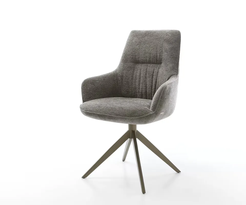 Bestpreis Drehstuhl Zelia-Flex mit Armlehnen Bouclé Soft Schlamm Kreuzgestell breit Effektfinish Titan 360° drehbar Wippfunktion Taschenfederkern