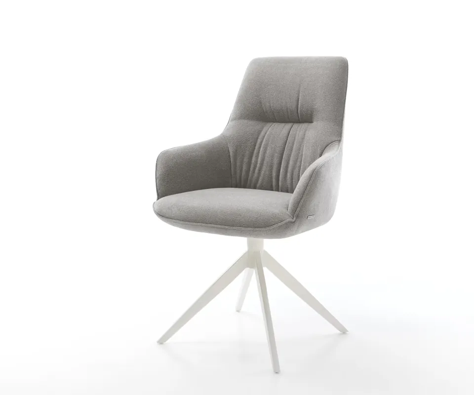Highlight Drehstuhl Zelia-Flex mit Armlehnen Strukturstoff Soft Grau Kreuzgestell breit Weiß 360° drehbar Wippfunktion Taschenfederkern