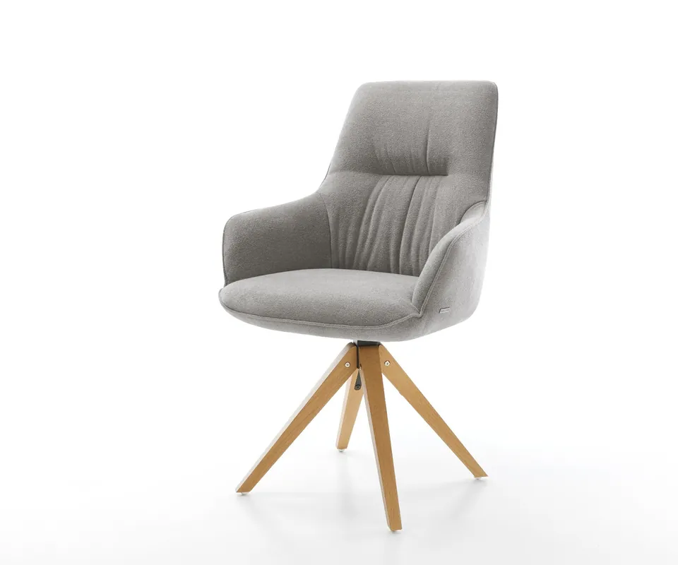 Drehstuhl Zelia-Flex mit Armlehnen Strukturstoff Soft Grau Holzgestell kantig Natur 180° drehbar Taschenfederkern Solange Der Vorrat Reicht