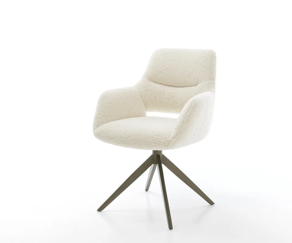 Drehstuhl Yago-Flex mit Armlehnen Teddystoff Beige Kreuzgestell breit Effektfinish Titan 360° drehbar Wippfunktion Taschenfederkern Neu Im Sortiment