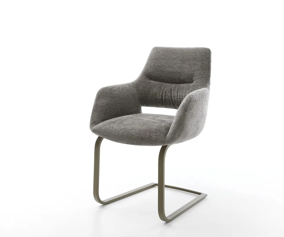 Billig Freischwinger Yago-Flex mit Armlehnen Bouclé Soft Schlamm Freischwinger flach Effektfinish Titan Taschenfederkern
