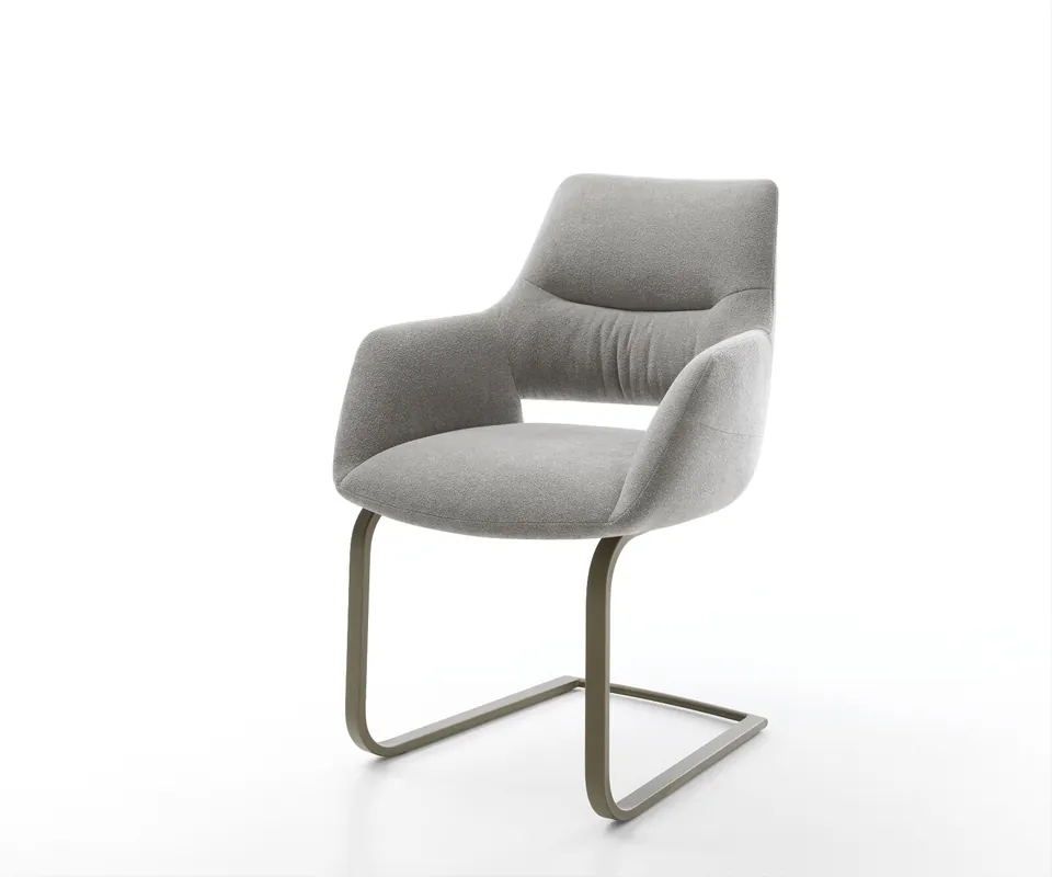 Freischwinger Yago-Flex mit Armlehnen Strukturstoff Soft Grau Freischwinger flach Effektfinish Titan Taschenfederkern Heißes Angebot