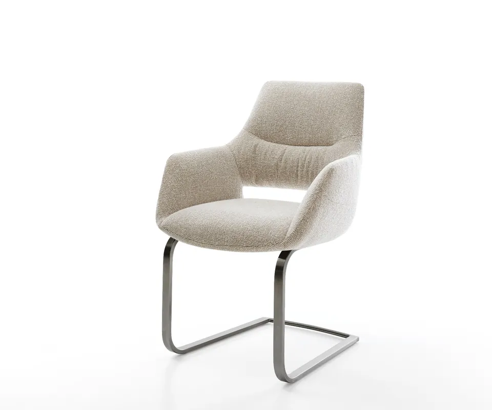 Freischwinger Yago-Flex mit Armlehnen Webstoff Soft Beige Freischwinger flach Graphit Taschenfederkern Expressversand