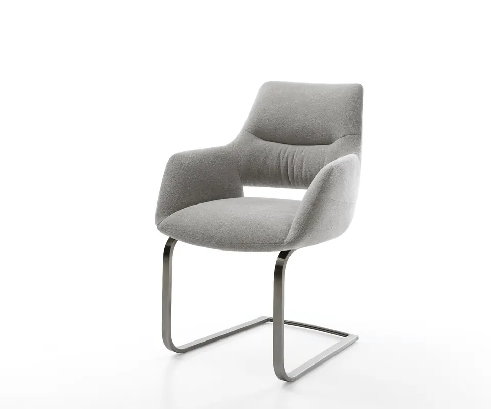 Neue Ware Freischwinger Yago-Flex mit Armlehnen Strukturstoff Soft Grau Freischwinger flach Graphit Taschenfederkern