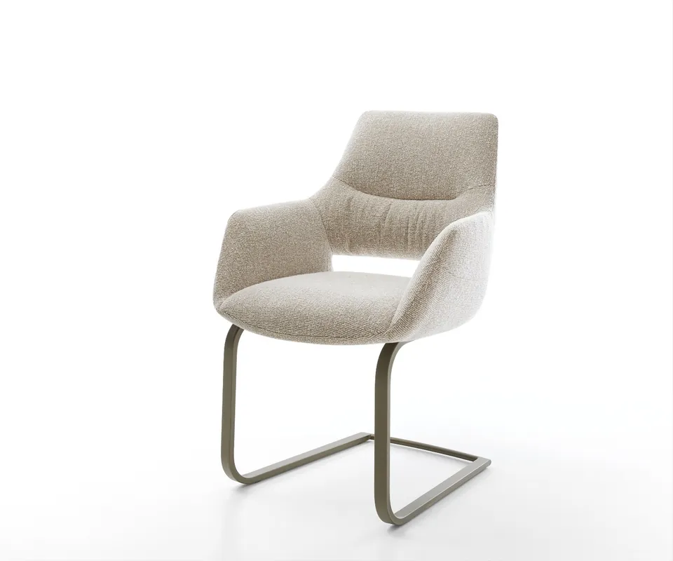Freischwinger Yago-Flex mit Armlehnen Webstoff Soft Beige Freischwinger flach Effektfinish Titan Taschenfederkern Sale