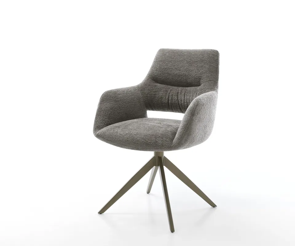 Drehstuhl Yago-Flex mit Armlehnen Bouclé Soft Schlamm Kreuzgestell breit Effektfinish Titan 360° drehbar Wippfunktion Taschenfederkern Preiswert