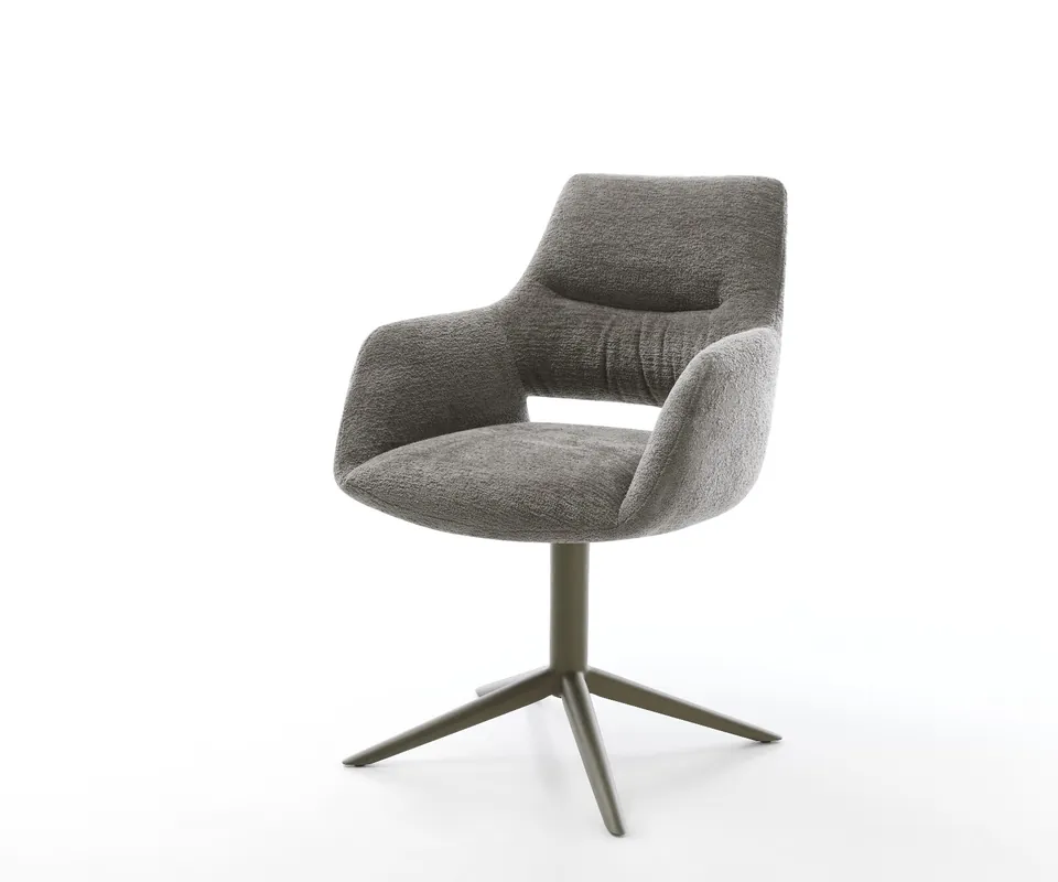 Drehstuhl Yago-Flex mit Armlehnen Bouclé Soft Schlamm Fußkreuz Effektfinish Titan 360° drehbar Wippfunktion Taschenfederkern Bestpreis