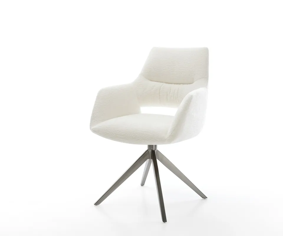 Drehstuhl Yago-Flex mit Armlehnen Bouclé Soft Beige Kreuzgestell breit Graphit 360° drehbar Wippfunktion Taschenfederkern Neu Im Sortiment