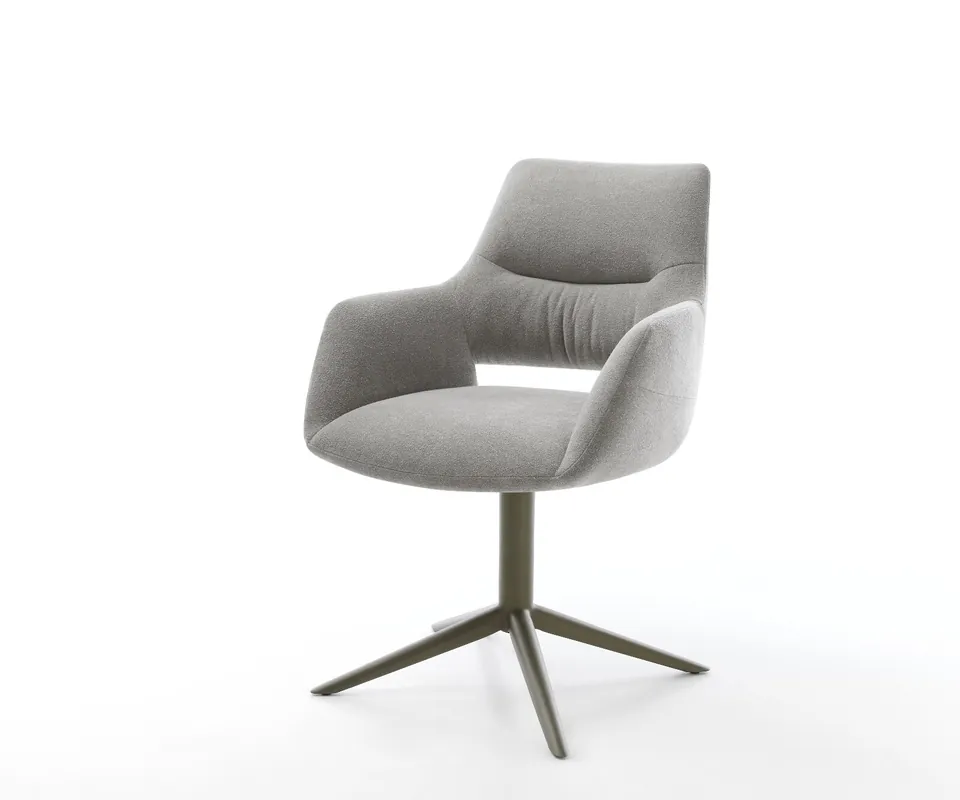 Sonderangebot Drehstuhl Yago-Flex mit Armlehnen Strukturstoff Soft Grau Fußkreuz Effektfinish Titan 360° drehbar Wippfunktion Taschenfederkern