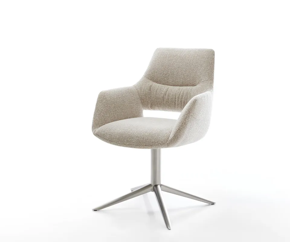 Drehstuhl Yago-Flex mit Armlehnen Webstoff Soft Beige Fußkreuz Edelstahl 360° drehbar Wippfunktion Taschenfederkern Bestpreis