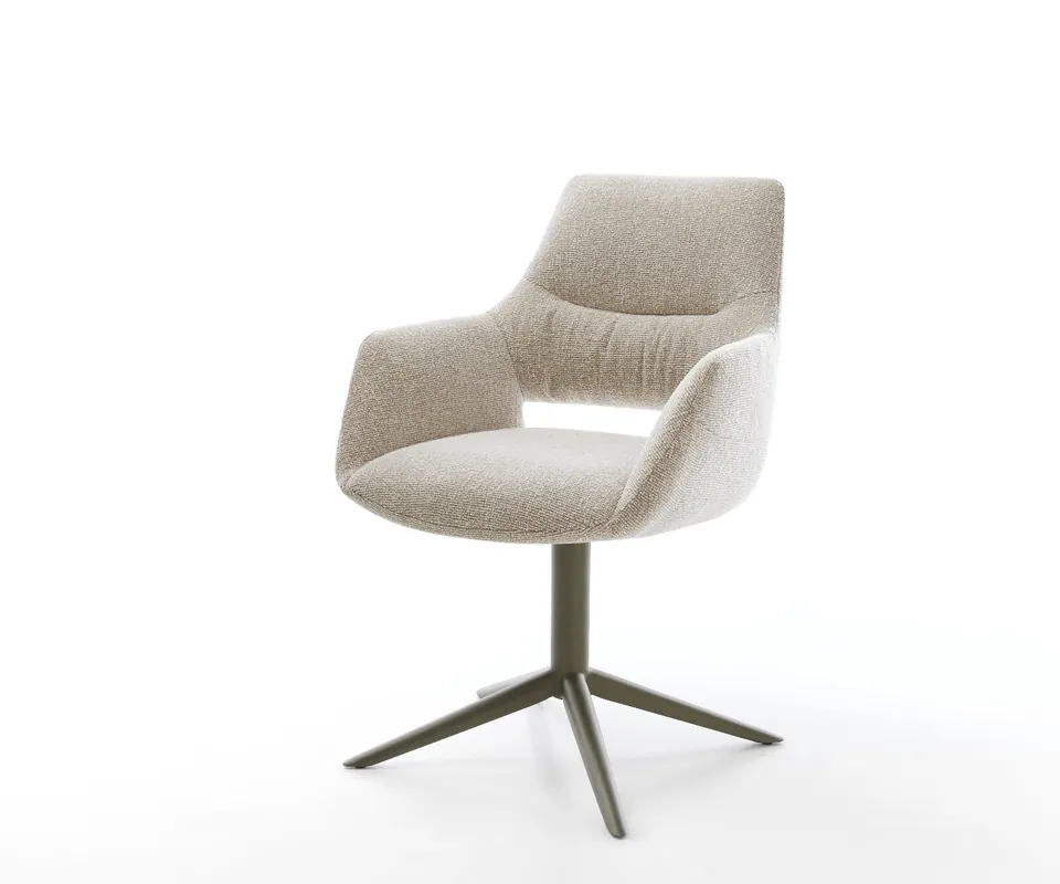 Drehstuhl Yago-Flex mit Armlehnen Webstoff Soft Beige Fußkreuz Effektfinish Titan 360° drehbar Wippfunktion Taschenfederkern Kracherpreis