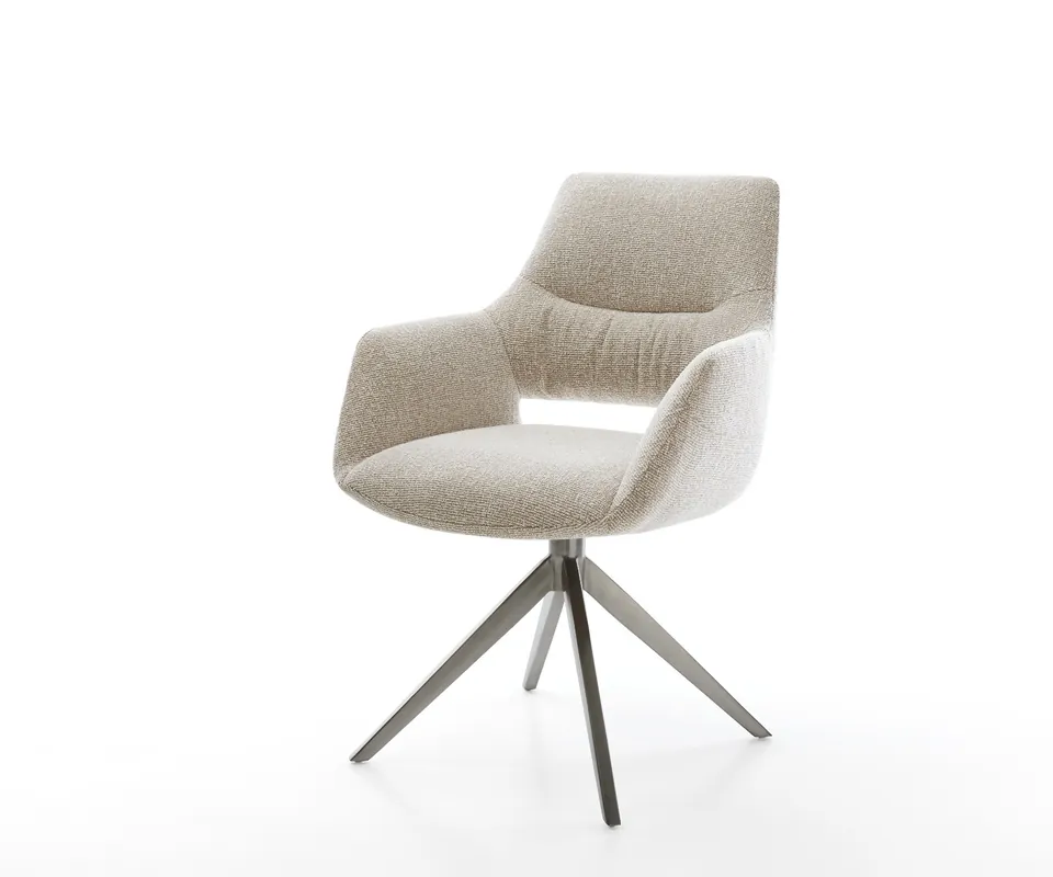 Drehstuhl Yago-Flex mit Armlehnen Webstoff Soft Beige Kreuzgestell breit Graphit 360° drehbar Wippfunktion Taschenfederkern Bestseller