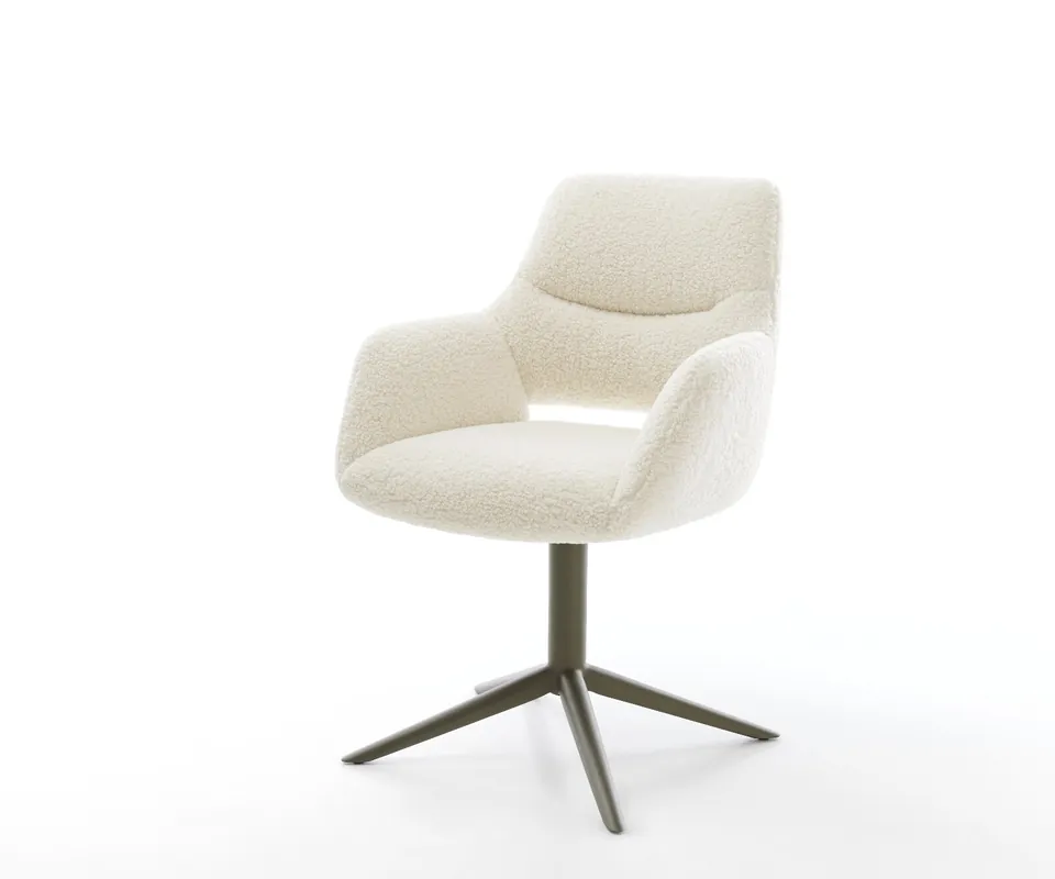 Schnäppchen Drehstuhl Yago-Flex mit Armlehnen Teddystoff Beige Fußkreuz Effektfinish Titan 360° drehbar Wippfunktion Taschenfederkern