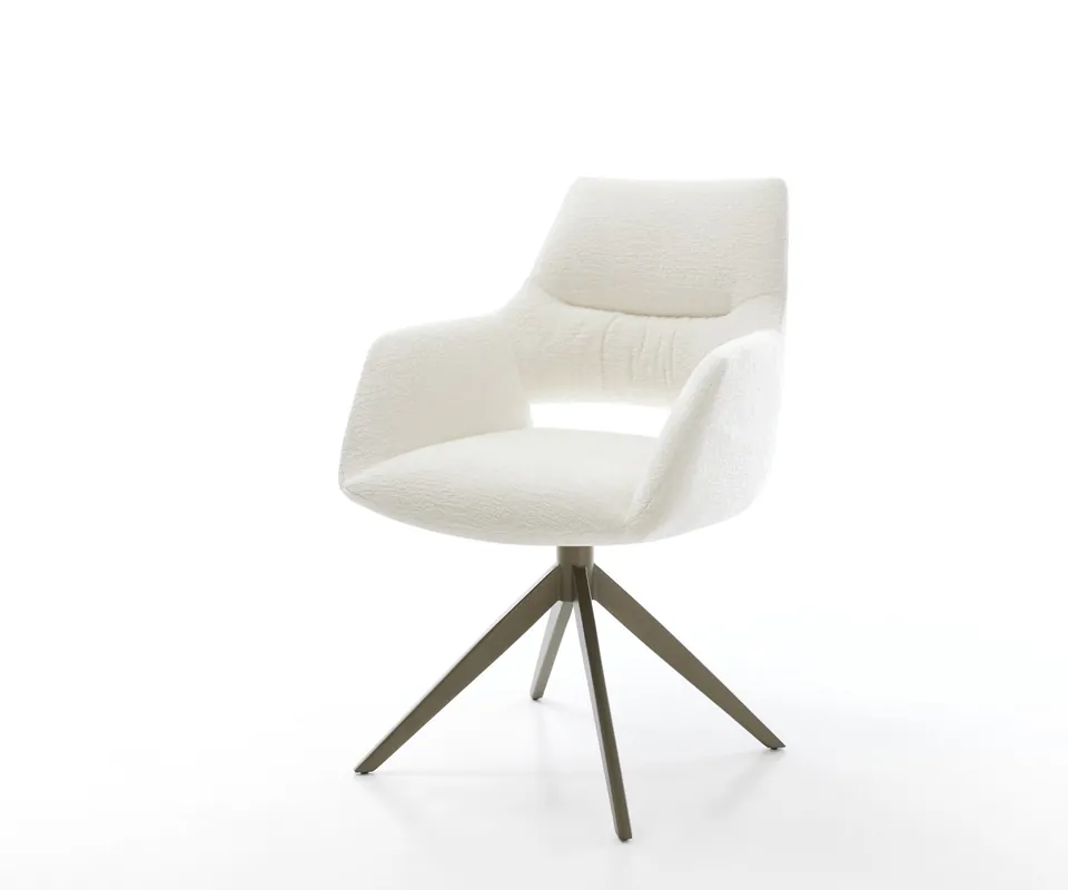 Drehstuhl Yago-Flex mit Armlehnen Bouclé Soft Beige Kreuzgestell breit Effektfinish Titan 360° drehbar Wippfunktion Taschenfederkern Nur Heute