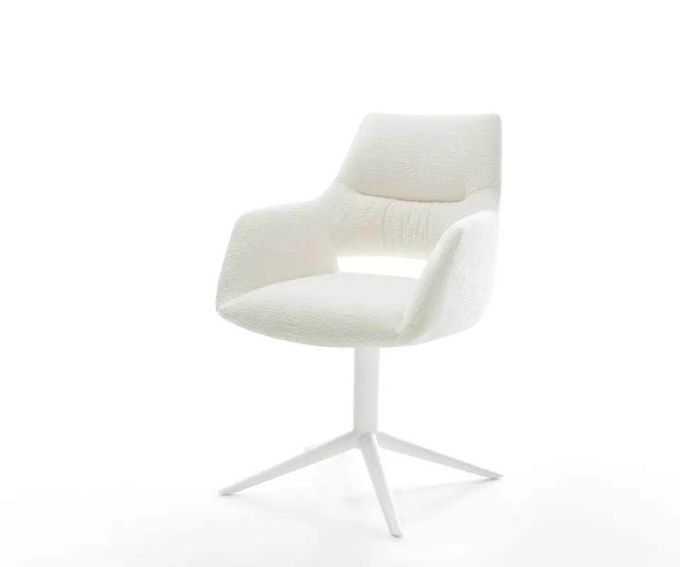 Schneller Versand Drehstuhl Yago-Flex mit Armlehnen Bouclé Soft Beige Fußkreuz Weiß 360° drehbar Wippfunktion Taschenfederkern