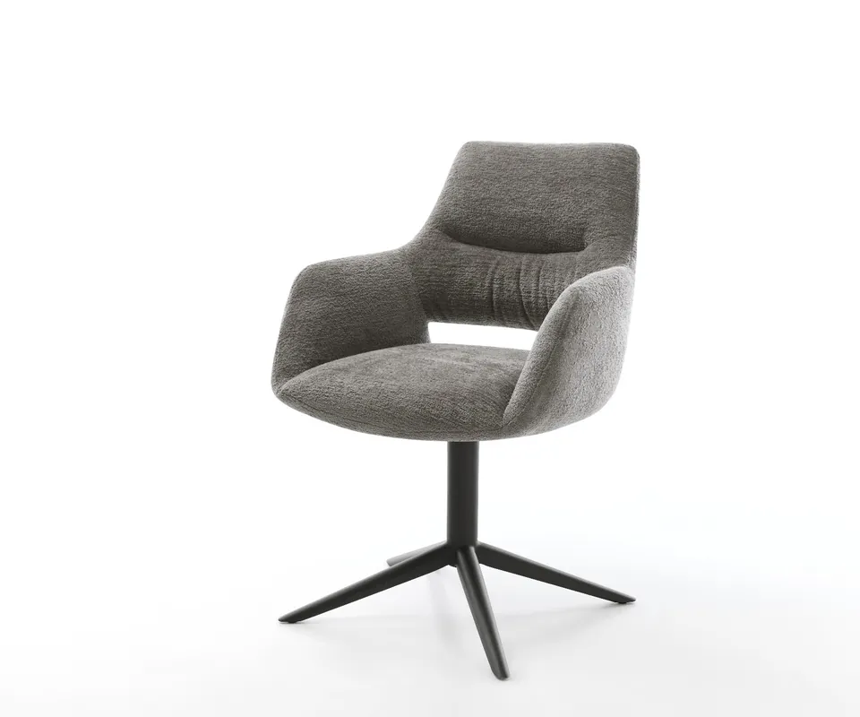 Drehstuhl Yago-Flex mit Armlehnen Bouclé Soft Schlamm Fußkreuz Schwarz 360° drehbar Wippfunktion Taschenfederkern Preisreduziert
