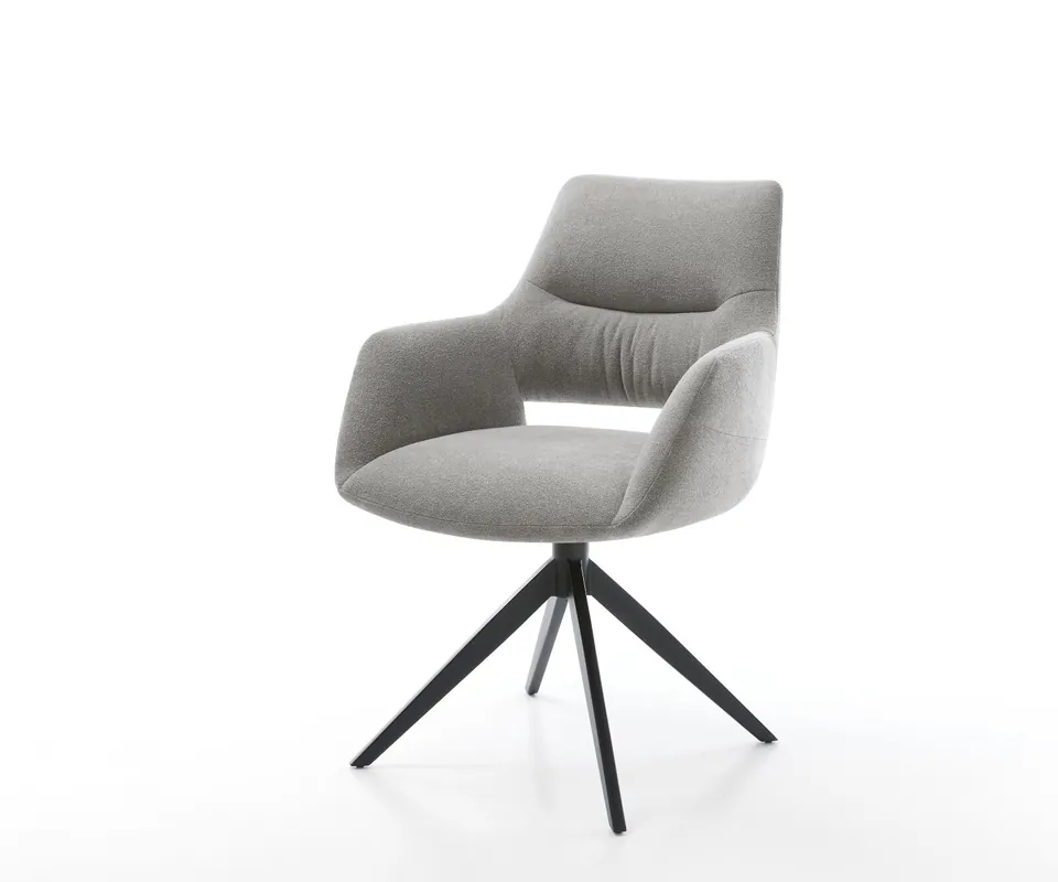 Drehstuhl Yago-Flex mit Armlehnen Strukturstoff Soft Grau Kreuzgestell breit Schwarz 360° drehbar Wippfunktion Taschenfederkern Sonderangebot