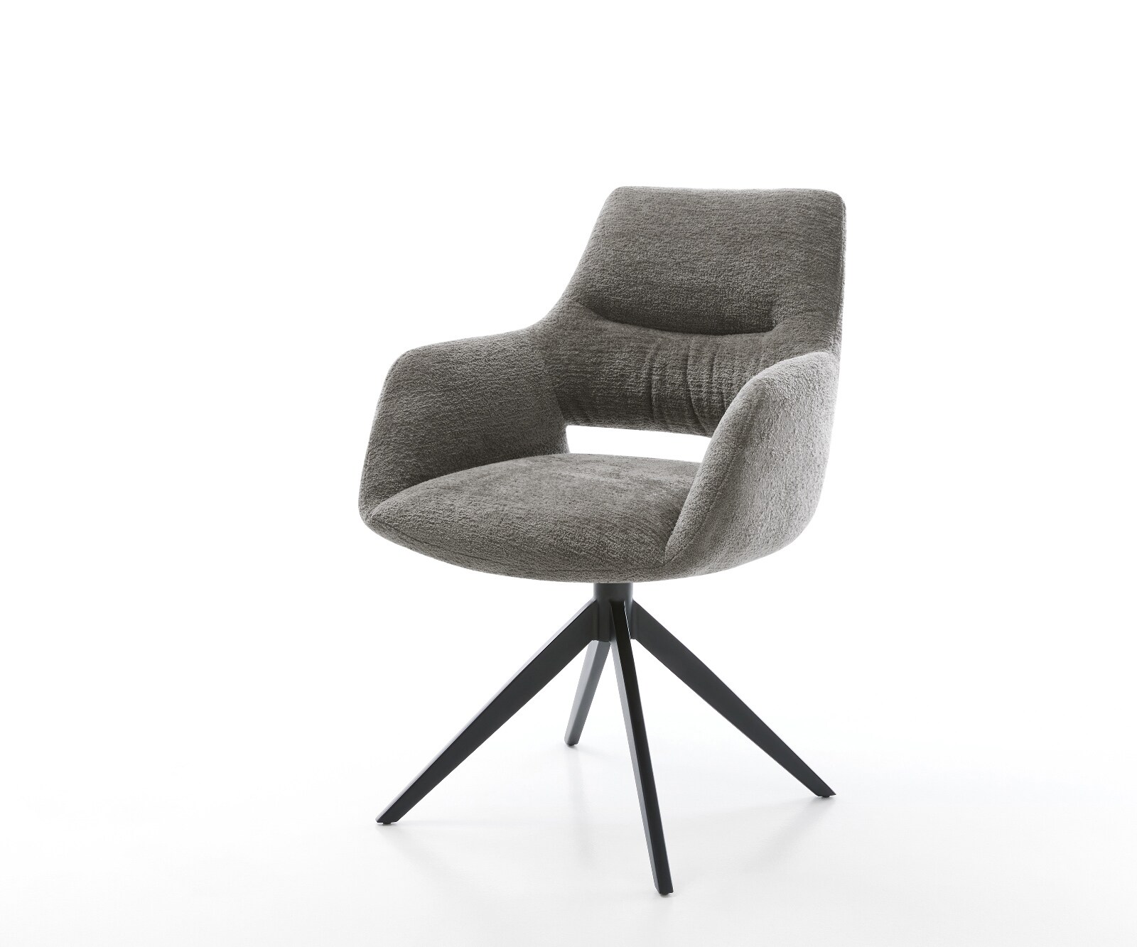 Drehstuhl Yago-Flex mit Armlehnen Bouclé Soft Schlamm Kreuzgestell breit Schwarz 360° drehbar Wippfunktion Taschenfederkern Must-Have