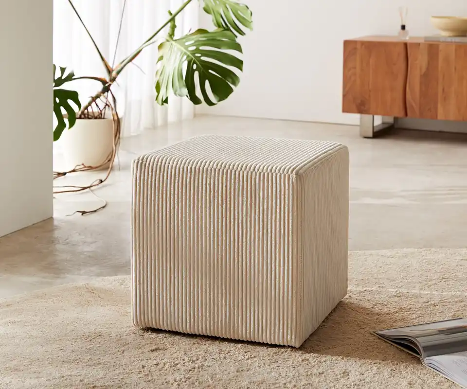 Sitzhocker Dado 45x45 cm Cord Beige Neu