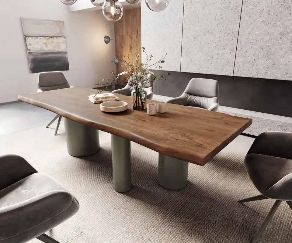 Esstisch Edge 260x100 XL Akazie Braun Troa Metall Effektfinish Titan Live- Sonderangebot