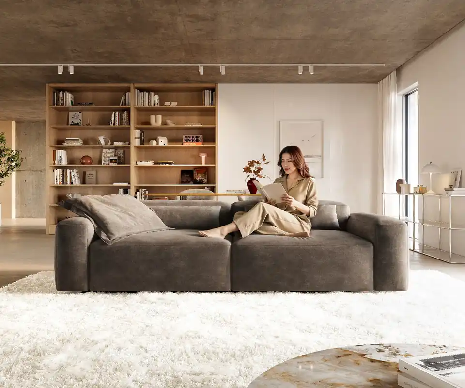 Big-Sofa Freestyle Pure 280x110 cm Mikrofaser Taupe Vintage Knallerangebot