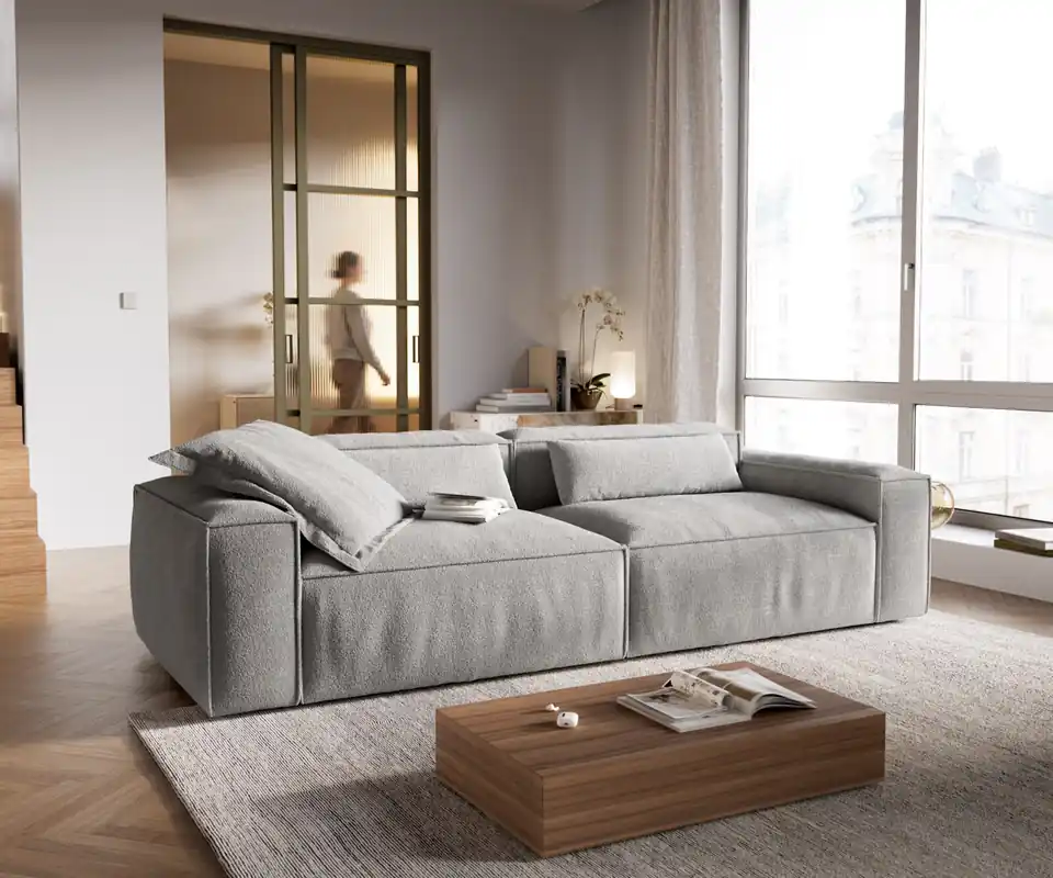 Direktkauf Big-Sofa Freestyle Cozy 280x110 cm Strukturstoff Soft Grau