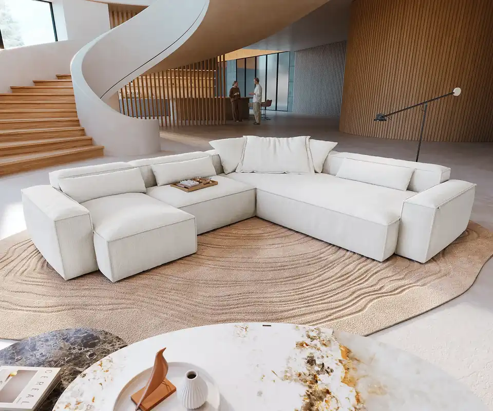 Wohnlandschaft Freestyle Cozy 360x290 cm Bouclé Soft Beige Rabatt