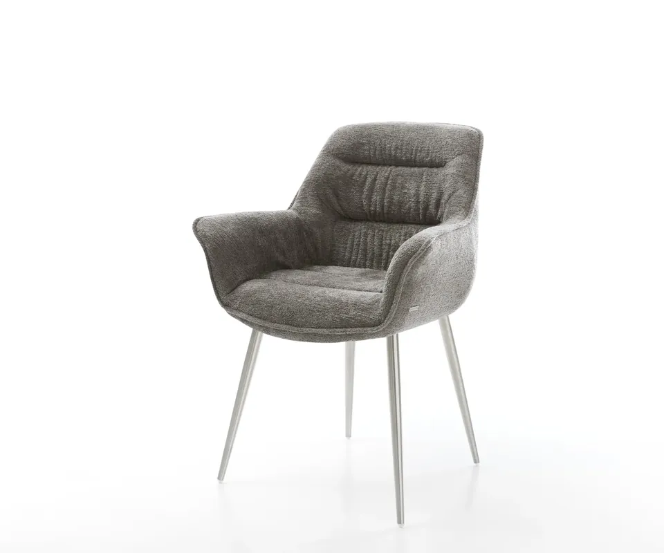 Esszimmerstuhl Kaira-Flex Bouclé Soft Schlamm 4-Fuß konisch Edelstahl Solange Der Vorrat Reicht