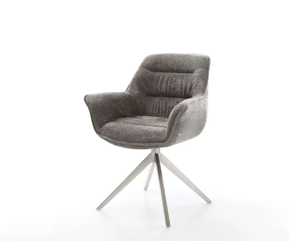 Finale Aktion Drehstuhl Kaira-Flex Bouclé Soft Schlamm Kreuzgestell breit Edelstahl 360° drehbar Wippfunktion