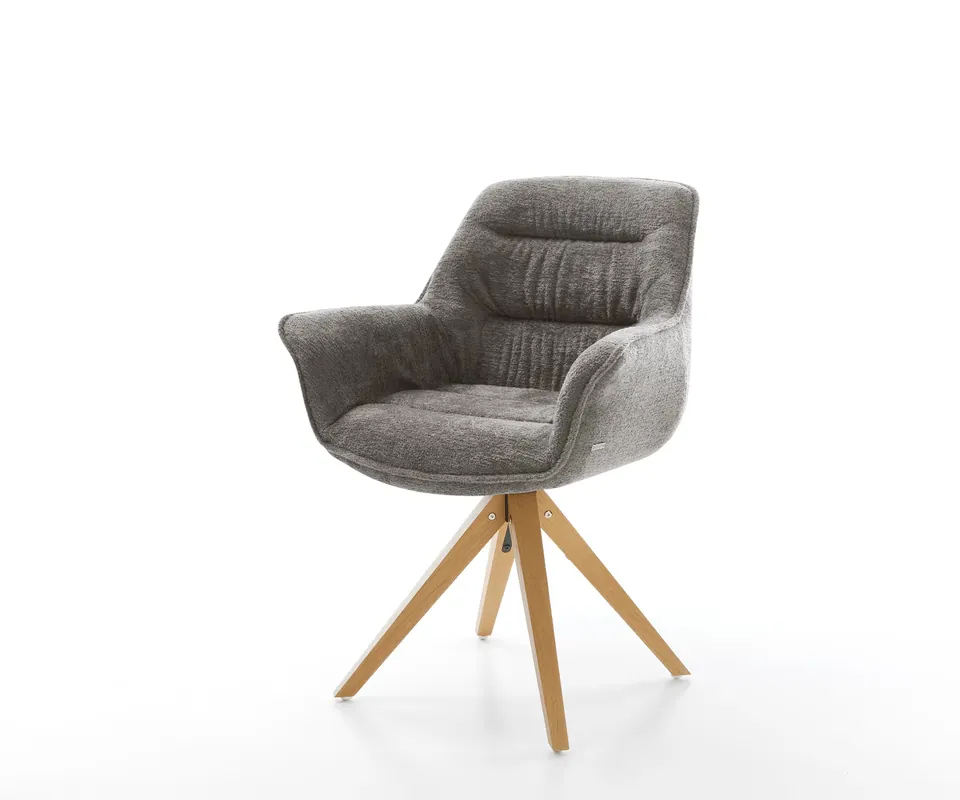 Markenware Drehstuhl Kaira-Flex Bouclé Soft Schlamm Holzgestell kantig Natur 180° drehbar