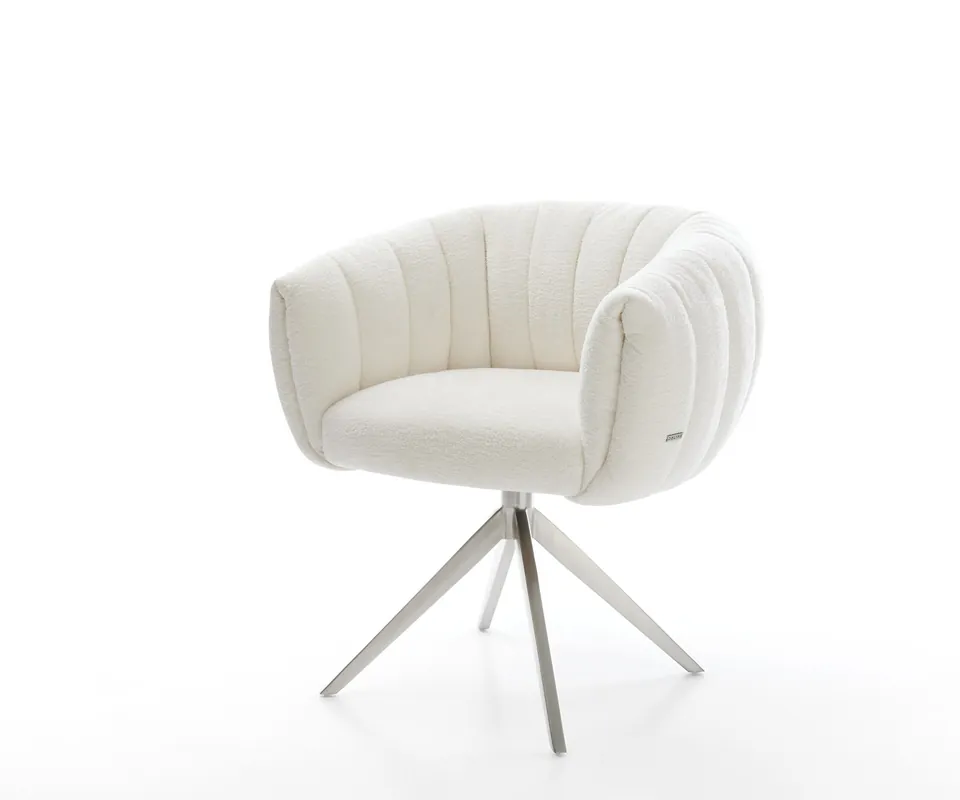 Drehstuhl Jada-Flex Bouclé Soft Beige Kreuzgestell breit Edelstahl 360° drehbar Wippfunktion Taschenfederkern Sofort Bestellen