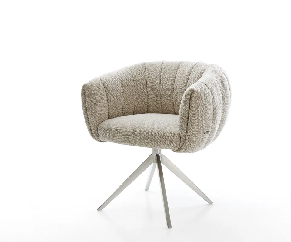 Drehstuhl Jada-Flex Webstoff Soft Beige Kreuzgestell breit Edelstahl 360° drehbar Wippfunktion Taschenfederkern Super-Preis