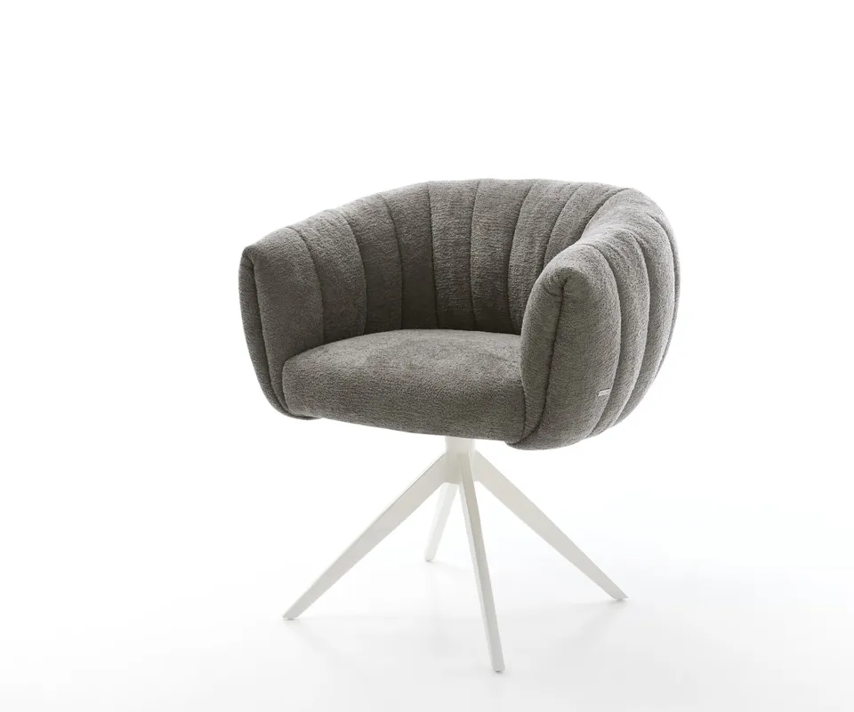 Neu Im Sortiment Drehstuhl Jada-Flex Bouclé Soft Schlamm Kreuzgestell breit Weiß 360° drehbar Wippfunktion Taschenfederkern