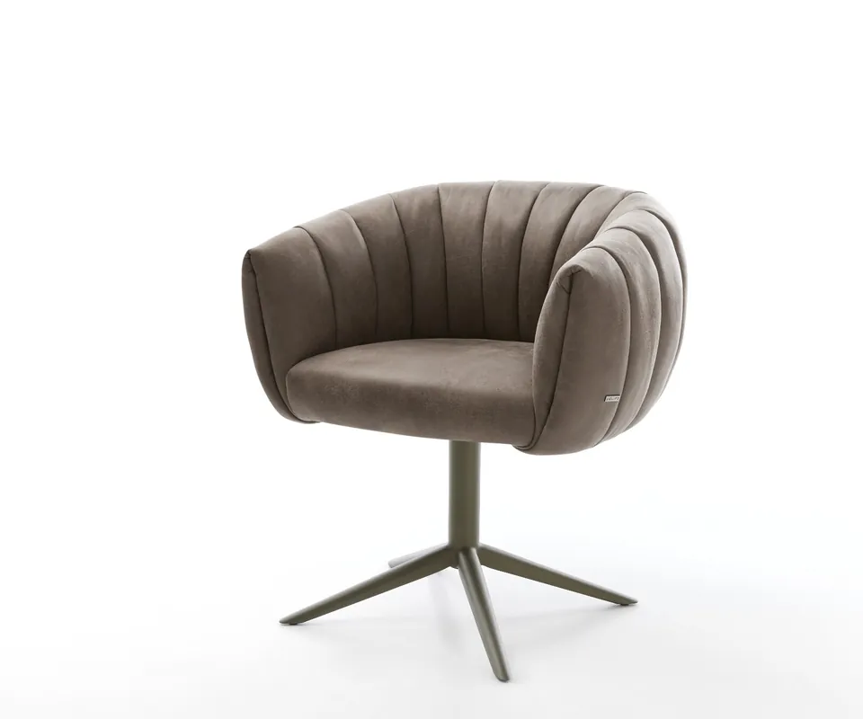 Drehstuhl Jada-Flex Mikrofaser Taupe Vintage Fußkreuz Effektfinish Titan 360° drehbar Wippfunktion Taschenfederkern Zertifiziert