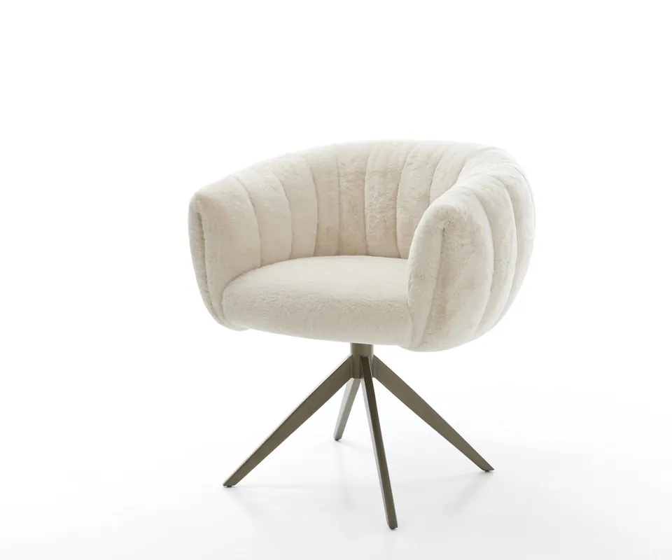 Sonderaktion Drehstuhl Jada-Flex Plüsch Creme-Weiß Kreuzgestell breit Effektfinish Titan 360° drehbar Wippfunktion Taschenfederkern