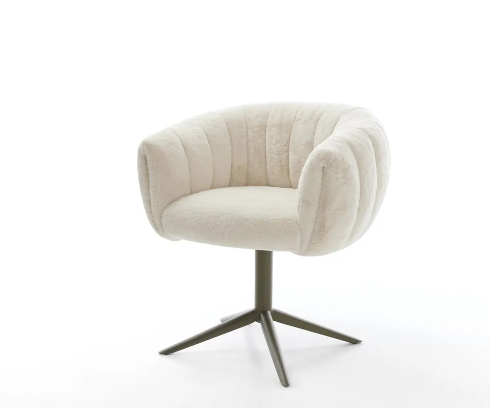 Preisreduziert Drehstuhl Jada-Flex Plüsch Creme-Weiß Fußkreuz Effektfinish Titan 360° drehbar Wippfunktion Taschenfederkern