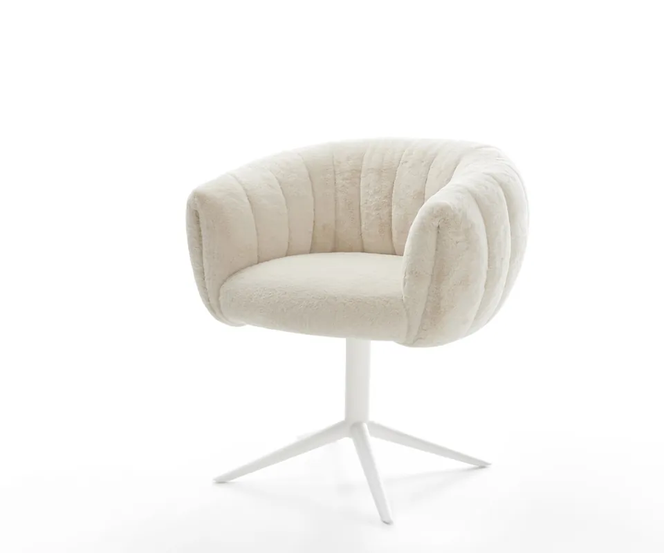Drehstuhl Jada-Flex Plüsch Creme-Weiß Fußkreuz Weiß 360° drehbar Wippfunktion Taschenfederkern Neu