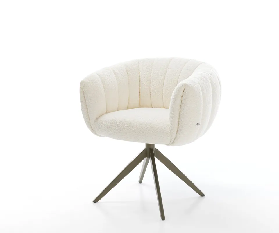 Bestseller Drehstuhl Jada-Flex Bouclé Weiß Kreuzgestell breit Effektfinish Titan 360° drehbar Wippfunktion Taschenfederkern