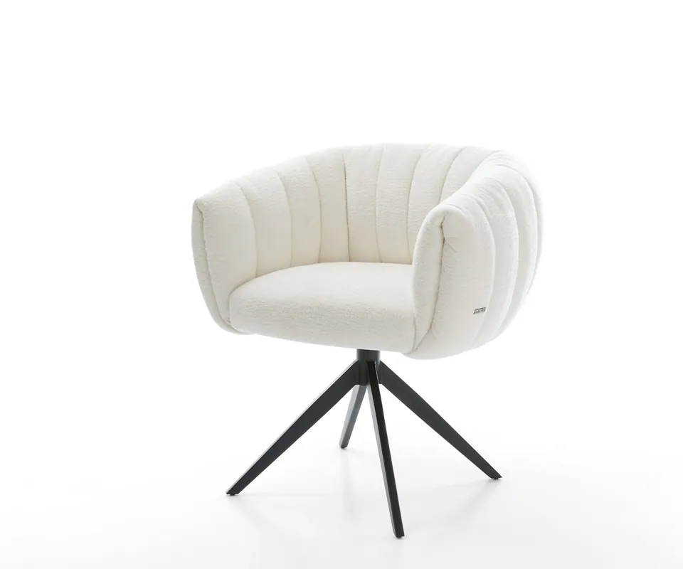 Saisonangebot Drehstuhl Jada-Flex Bouclé Soft Beige Kreuzgestell breit Schwarz 360° drehbar Wippfunktion Taschenfederkern