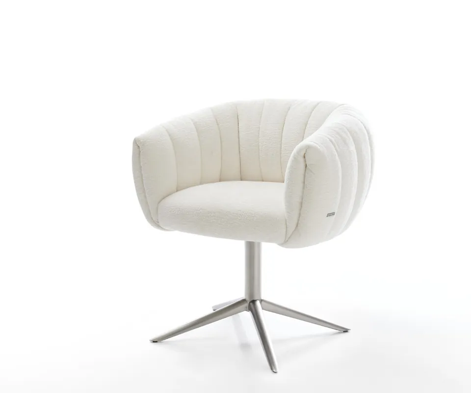 Drehstuhl Jada-Flex Bouclé Soft Beige Fußkreuz Edelstahl 360° drehbar Wippfunktion Taschenfederkern Günstig