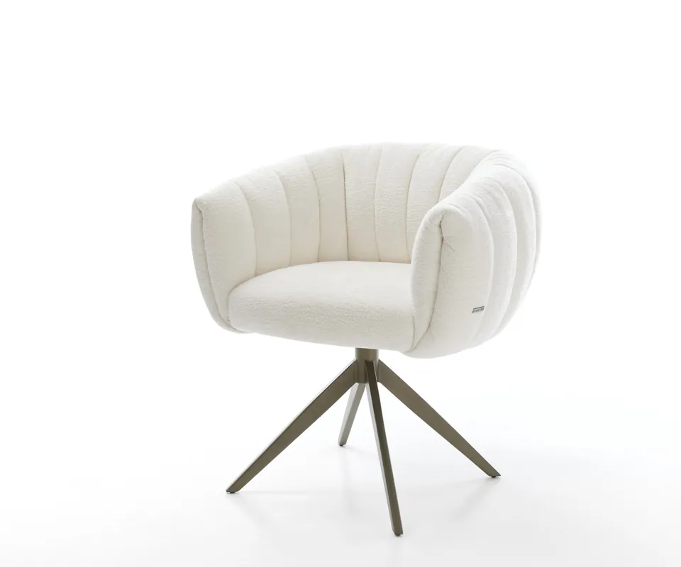 Zertifiziert Drehstuhl Jada-Flex Bouclé Soft Beige Kreuzgestell breit Effektfinish Titan 360° drehbar Wippfunktion Taschenfederkern