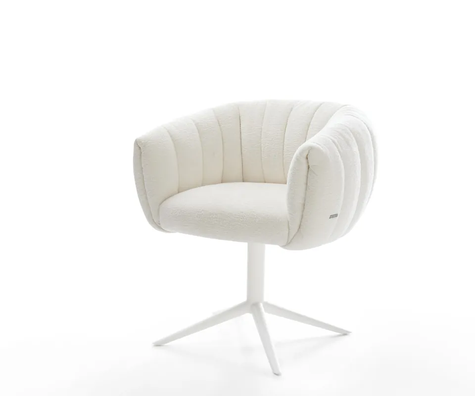 Billig Drehstuhl Jada-Flex Bouclé Soft Beige Fußkreuz Weiß 360° drehbar Wippfunktion Taschenfederkern