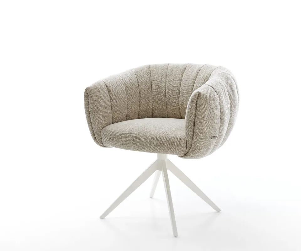 Drehstuhl Jada-Flex Webstoff Soft Beige Kreuzgestell breit Weiß 360° drehbar Wippfunktion Taschenfederkern Neue Kollektion