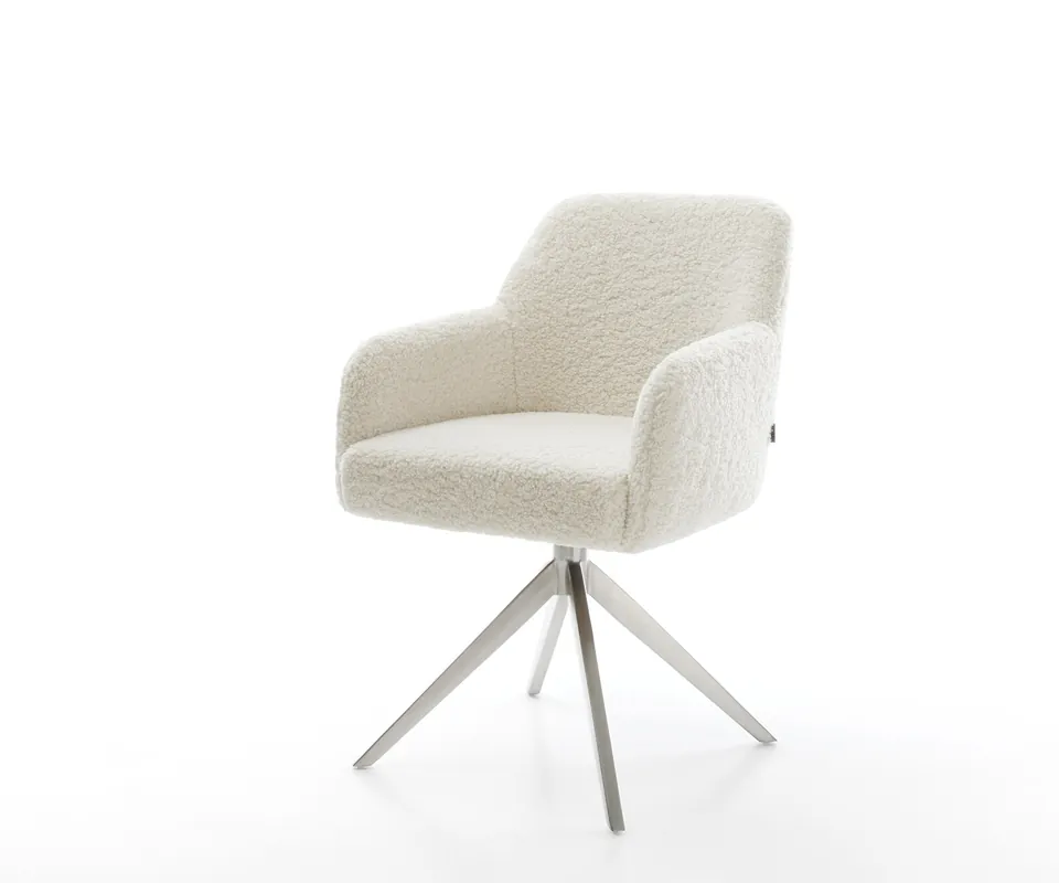 Drehstuhl Greg-Flex Teddystoff Beige Kreuzgestell breit Edelstahl 360° drehbar Wippfunktion Taschenfederkern Begrenztes Angebot