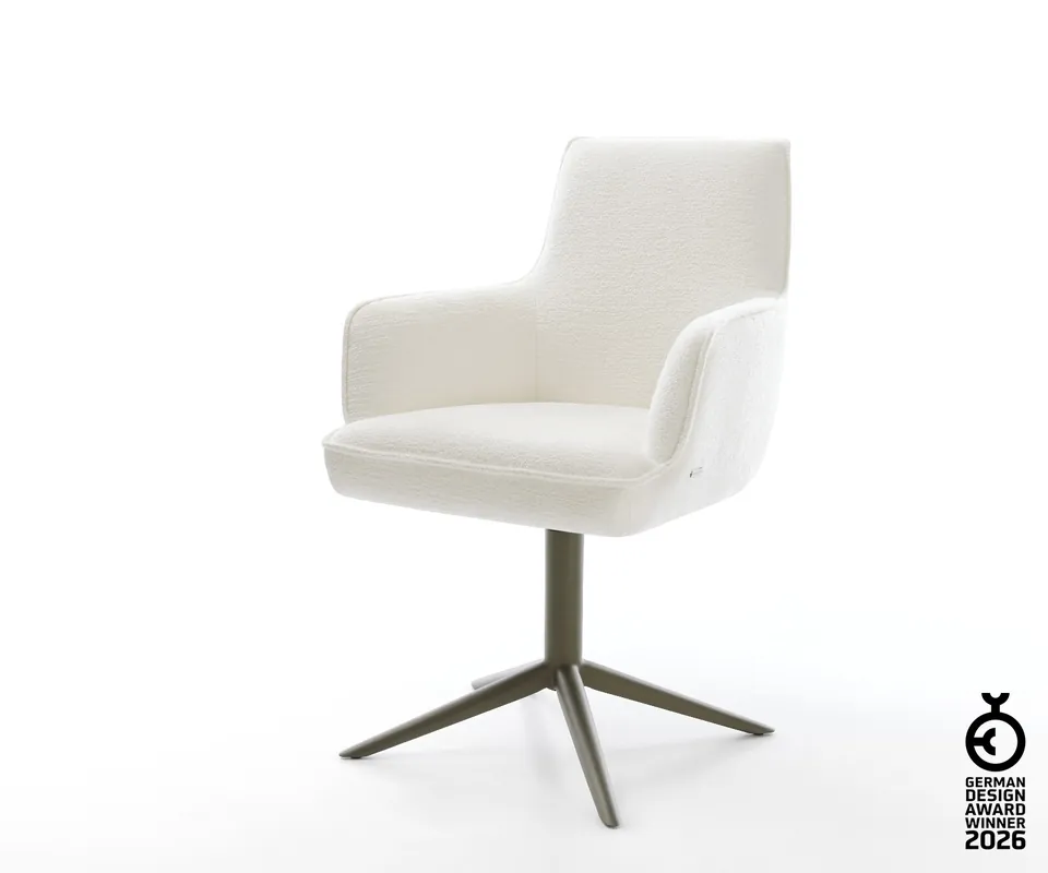 Jetzt Kaufen Drehstuhl Heira-Flex mit Armlehnen Bouclé Soft Beige Fußkreuz Effektfinish Titan 360° drehbar Wippfunktion Taschenfederkern