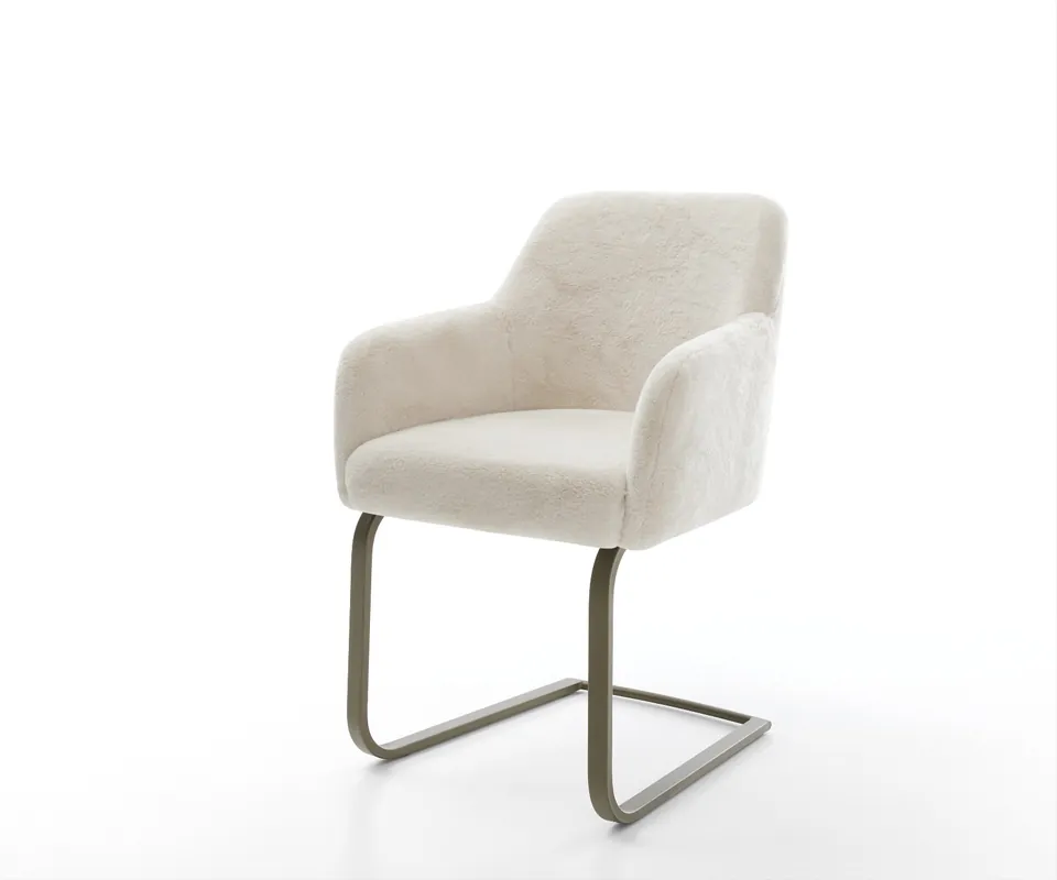 Sale Freischwinger Greg-Flex Plüsch Creme-Weiß Freischwinger flach Effektfinish Titan Taschenfederkern