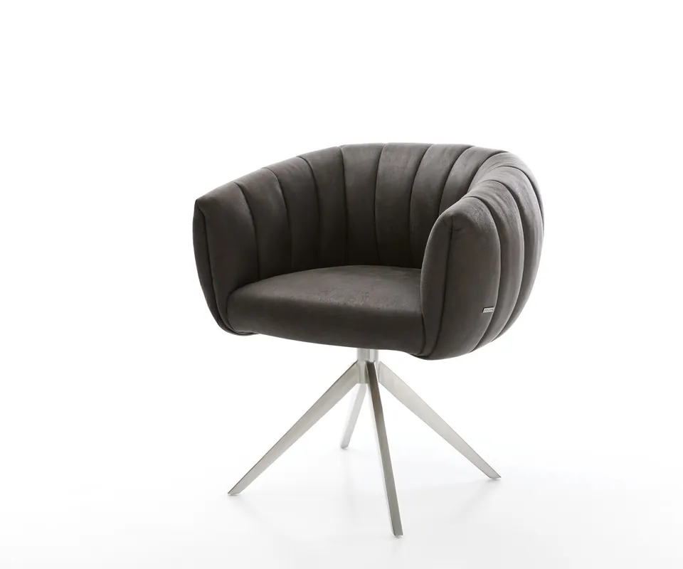 Versand Am Gleichen Tag Drehstuhl Jada-Flex Mikrofaser Anthrazit Vintage Kreuzgestell breit Edelstahl 360° drehbar Wippfunktion Taschenfederkern